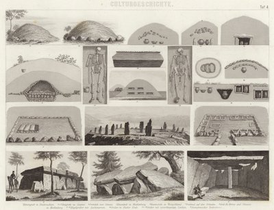 Forhistoriske gravkamre. Illustrasjon for Bilder-Atlas (gravering) av German School