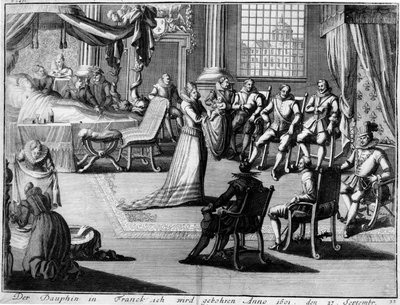 Presentasjon på Fontainebleau av Dauphin for sin far, kong Henri IV, 27. september 1601 av German School