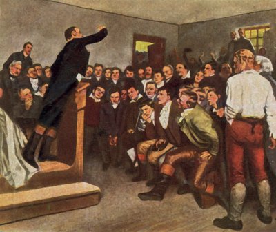 Professor Steffens inspirerer lytterne sine til å støtte frigjøringskrigen, 8. februar 1813 (forbedret fargelitografi) av German School