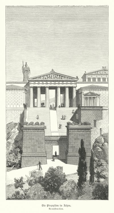 Propylaea, inngang til Akropolis i Athen, antikkens Hellas (gravering) av German School