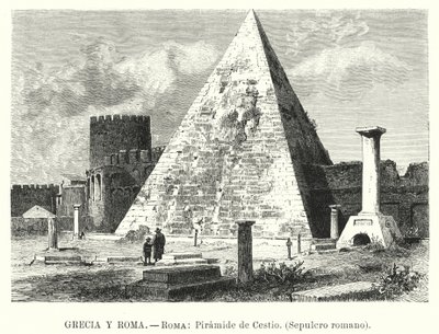 Pyramiden av Cestius, graven til Gaius Cestius, Roma (litho) av German School