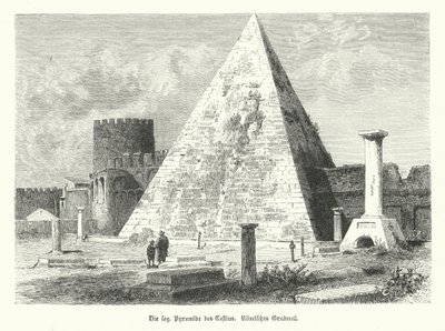 Pyramid of Cestius, grav av Gaius Cestius, Roma, bygget i c12 BC (gravering) av German School