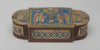 Pyx, ca. 1170-1180 (forgylt kobber, champlevé og cloisonné emalje, trekjerne (moderne)) av German School