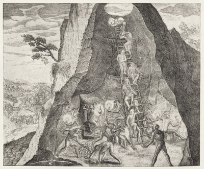Sjarmerende bilde av arbeiderne i gruvene i Potosi, fra Gottfrieds "Historia Antipodum", pub. i 1655, fra 