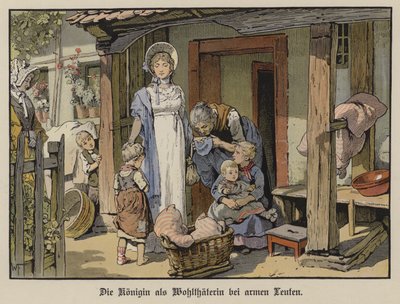 Dronning Louise av Preussen, velgjører for de fattige (farge litho) av German School