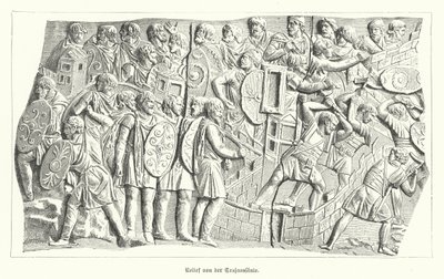 Relieff fra Trajans søyle, Roma, som viser romerne som beseirer dacierne (gravering) av German School