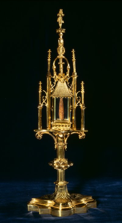 Relikvieskrin Monstrans med korsstykke, Augsburg, ca. 1490 (gull og tre) av German School