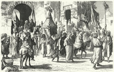 Retur av en karavane av pilegrimer til Mekka (gravering) av German School
