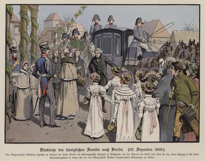 Retur av den prøyssiske kongefamilien til Berlin, 23. desember 1809 (farge litho) av German School