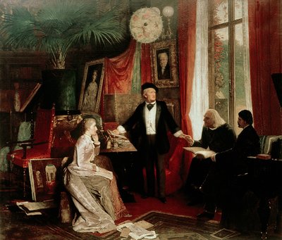Richard Wagner med Franz Liszt og Liszts datter Cosima av German School