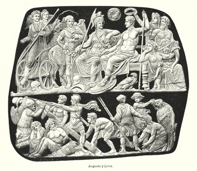 Romerske keiser Augustus og hans tredje kone, Livia (litho) av German School