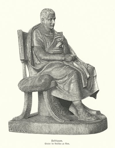 Romersk kopi av en statue av den antikke greske komiske poeten Posidippus (gravering) av German School