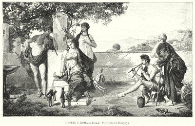 Romerske dukkeførere i Pompeii (litho) av German School