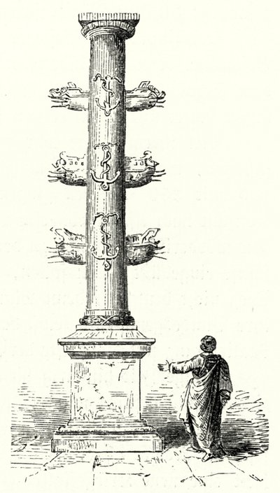 Rostral kolonne av Gaius Duilius, til minne om den romerske marineseieren over karthagerne i slaget ved Mylae i 260 f.Kr. (gravering) av German School