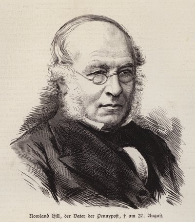 Rowland Hill , britisk reformator av postvesenet og oppfinneren av frimerket (gravering) av German School