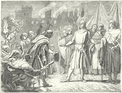 Rudolf av Habsburg, den nyvalgte kongen av Tyskland, møtt av folket i Basel av German School
