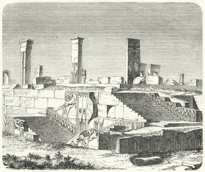 Ruinene av Xerxes-palasset ved Persepolis (gravering) av German School
