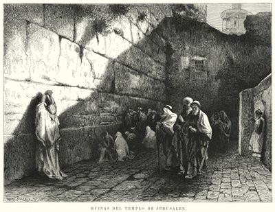 Ruinene av Jerusalems tempel (litho) av German School