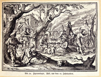 Bygdefolk i middelalderen. Tysk gravering fra 1700-tallet. Anonym. Bibl. av Deco Arts. av German School