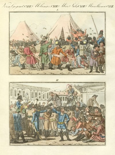 Russiske etniske festligheter (farget gravering) av German School