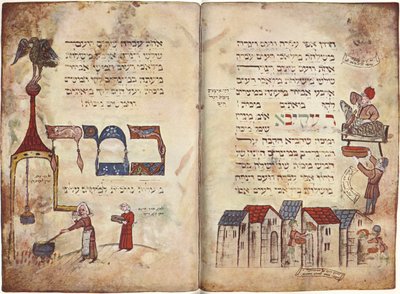 Offeret av påskelammet og avsnitt fra Rabbi Akiva, 2. Mosebok 12, vers 22, Haggadah (vellum) av German School