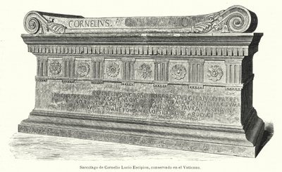 Sarkofag av romersk soldat og konsul Lucius Cornelius Scipio Barbatus i Vatikanet, Roma av German School