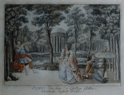 Scene fra Tryllefløyten av Wolfgang Amadeus Mozart (penn og blekk og wc på papir) av German School