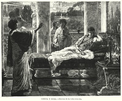 Livets scene i det gamle Roma (litho) av German School