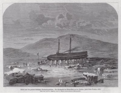 Skonnert Germania på Sabine Island utenfor østkysten av Grønland, andre tyske nordpolekspedisjon, slutten av oktober 1869 (gravering) av German School