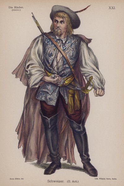 Schweizer, fra Die Rauber (Røverne) av Friedrich Schiller (farge litho) av German School