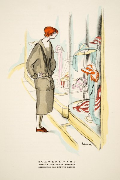 Heavy Choice, antrekk av Eugen Mossner, fra Styl, utgitt 1922 (pochoir-trykk) av German School