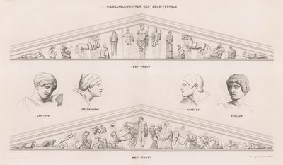 Skulpturer fra pedimentene til Zeus-tempelet, Olympia, Hellas (gravering) av German School