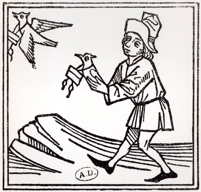 Sender et brev med Pigeon Post, 1488 av German School