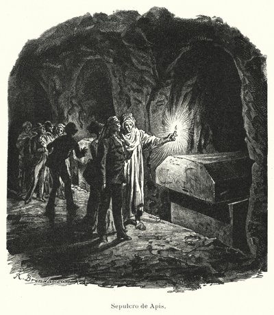 Serapeum of Saqqara, graven til hellige Apis-okser tilbedt i det gamle Egypt (litho) av German School