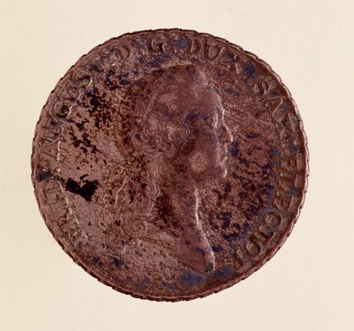 Sølvmynt (thaler) fra Sachsen: regjering av Frederick Augustus I av Sachsen (Frederic Auguste I av Sachsen) (1750-1827). Diam. 3,9 cm Napoli, museo archeologico av German School
