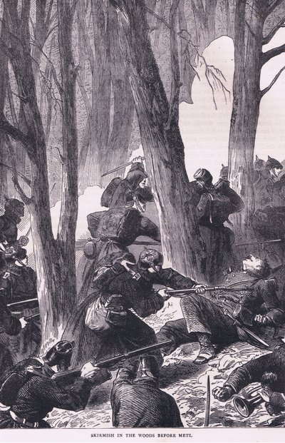 Tredning i skogen før Metz, Cassells History of the War between France and Germany utgitt av Cassell and Company Limited, ca. 1890 (litho) av German School