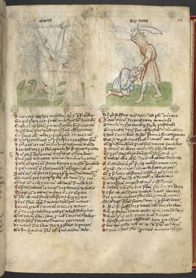Sloane 361, f.26 Jesajas martyrium; Kong Moab ofrer sønnen sin, fra 