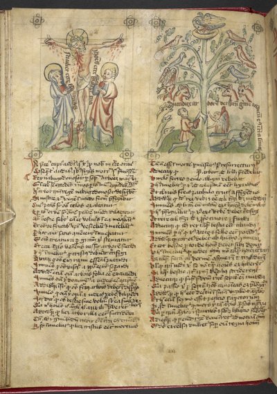 Sloane 361, f.26v Nebukadnesar ser et tre i en drøm; korsfestelsen, fra 