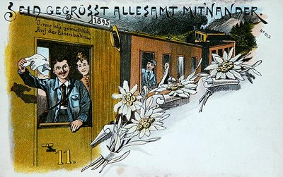 Suvenirhilsenpostkort, ca. 1900 (farge litho) av German School