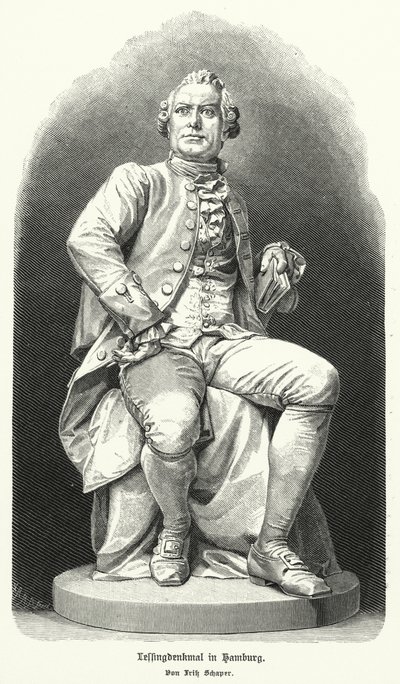 Statue i Hamburg av Fritz Schaper av den tyske dramatikeren og filosofen Gotthold Ephraim Lessing (litho) av German School