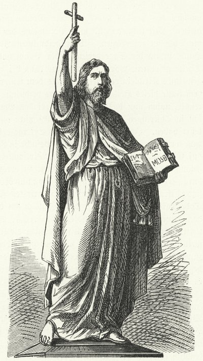 Statue av St Boniface (c675-754), angelsaksisk misjonær til de germanske delene av det frankiske riket, i Fulda (gravering) av German School