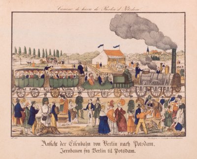Dampjernbane mellom Berlin og Potsdam, Neuruppiner Bilderbogen, ca. 1840 av German School