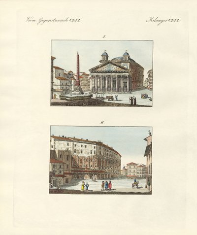 Merkelig bygning i Roma (farget gravering) av German School