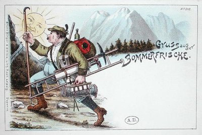 Sommerferiepostkort, sent på 1800- eller begynnelsen av 1900-tallet (farge litho) av German School