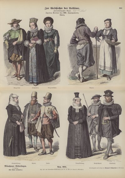 Sveitsiske kostymer, midten av 1600-tallet (farget gravering) av German School