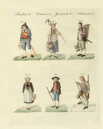 Sveitsiske kjoler (farget gravering) av German School