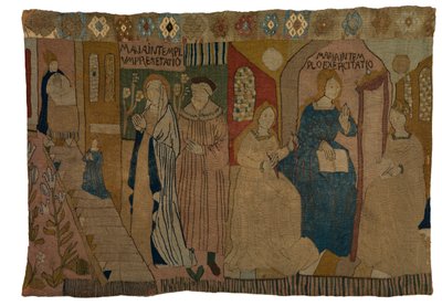 Tapet som viser presentasjonen i Jomfruens tempel og hennes utdanning, fra Midt-Tyskland av German School