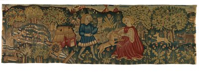 Tapetstripe som viser Virgin and Unicorn, muligens fra Arras av German School