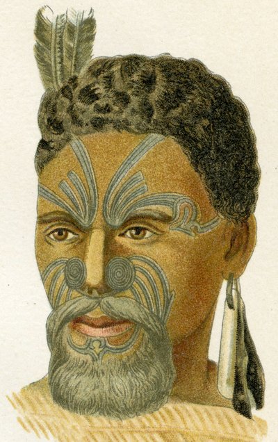 Tatoveret ansikt til en maorihøvding, 1894 av German School