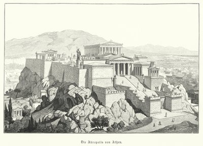 Akropolis i Athen, antikkens Hellas (gravering) av German School